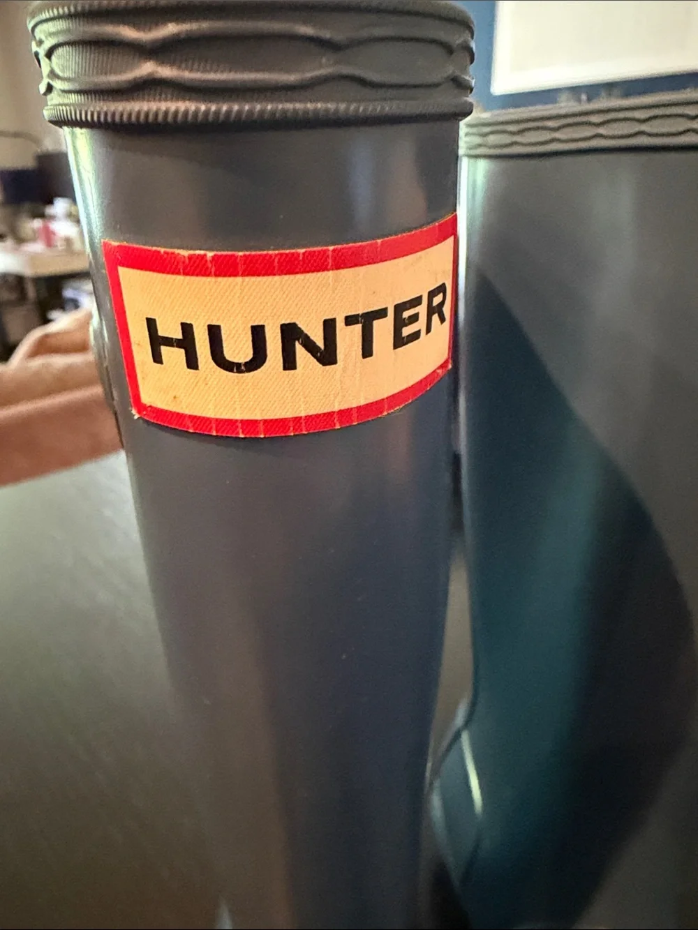 Hunter Navy Tall Rain Boots with Red Logo Trim